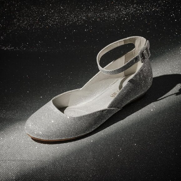 Dream Pairs Women's Silver Faux Leather Ankle Buckle Strap Low Wedge Flats Shoes - Picture 7 of 8